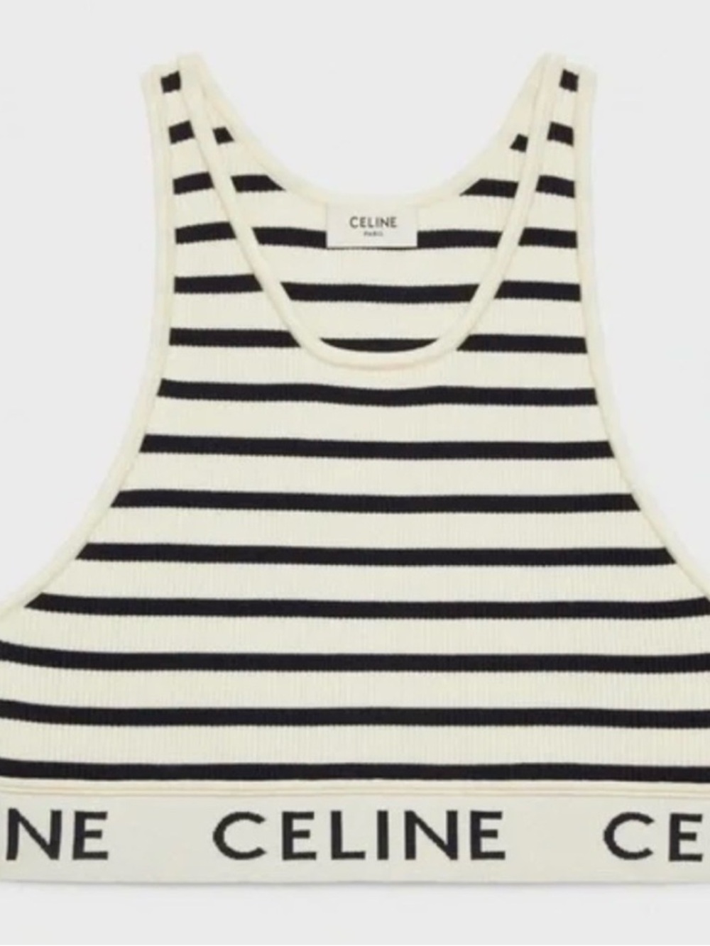 Authentic Celine Striped Athletic Knit cropped top in Navy and Cream